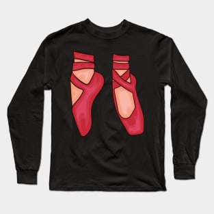 Red Ballet Shoes Long Sleeve T-Shirt